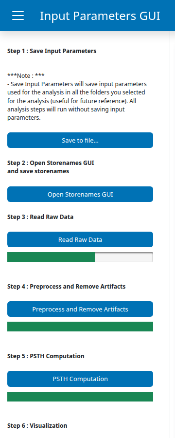 GuPPy homepage sidebar with the Read Raw Data progress bar partially filled