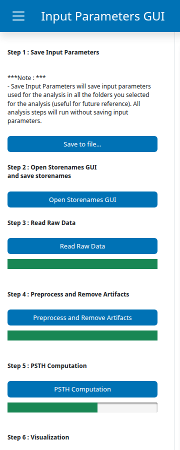 GuPPy homepage sidebar with the PSTH Computation progress bar partially filled